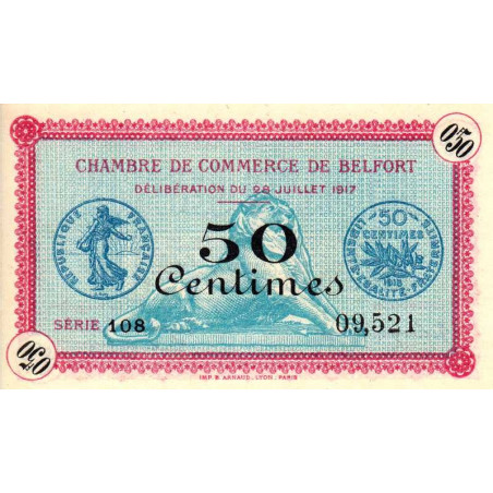 Belfort - Pirot 23-26 - 50 centimes - Série 108 - 28/07/1917 - Etat : NEUF