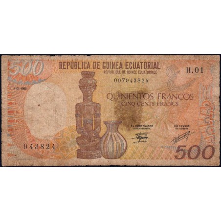 Guinée Equatoriale - Pick 20 - 500 francs - Série H.01 - 01/01/1985 - Etat : B-