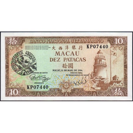 Chine - Macao - Pick 64 - 10 patacas - Série KP - 26/11/1988 - Commémoratif - Etat : NEUF