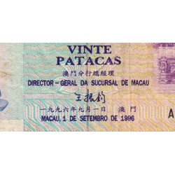 Chine - Macao - Pick 91 - 20 patacas - Série AG - 01/09/1996 - Etat : TB