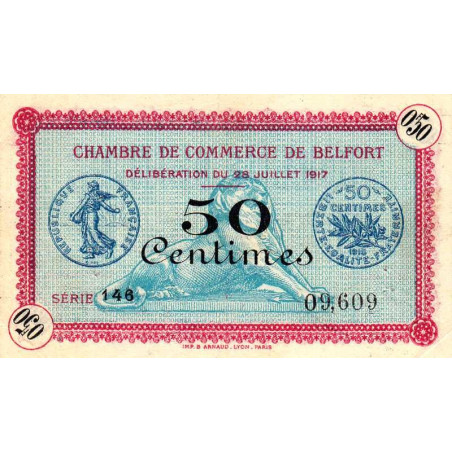 Belfort - Pirot 23-26 - 50 centimes - Série 146 - 28/07/1917 - Etat : SUP