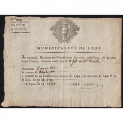 Rhône - Lyon - Révolution - 1792 - Contribution foncière - 30 sols - Etat : SUP