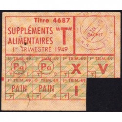 Alimentation - Supplément - Titre 4687 - Catégorie T - 1er trimestre 1949 - Etat : TTB
