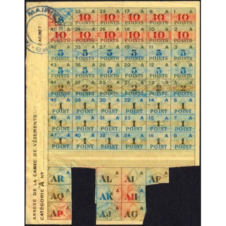 Annexe carte de vêtements - Catégorie A - 1946 - Cours-la-Ville (69) - Etat : TTB