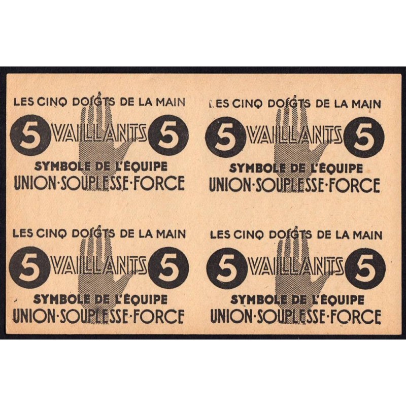 Feuille de 4 billets de 5 vaillants - 1ère série  - Type A - 1935/1945 - Etat : pr.NEUF