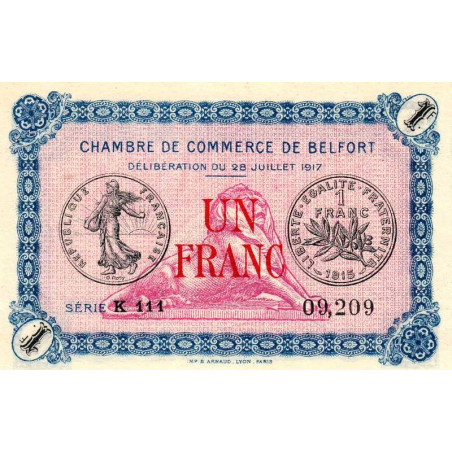 Belfort - Pirot 23-29 - 1 franc - Série K 111 - 28/07/1917 - Etat : SPL