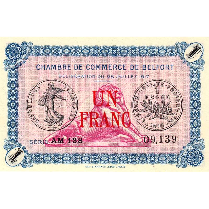 Belfort - Pirot 23-32 - 1 franc - Série AM 188 - 28/07/1917 - Etat : NEUF