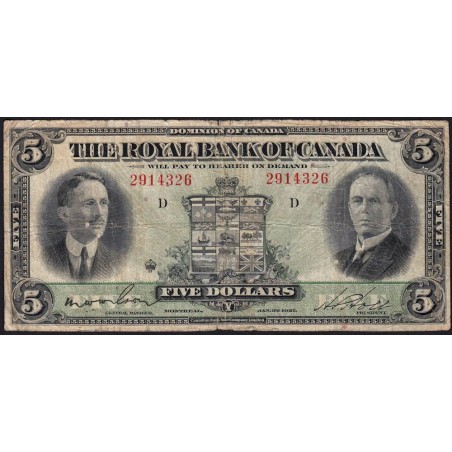Canada - Pick S 1383 - 5 dollars - Sans série - 02/01/1927 - Etat : TB-
