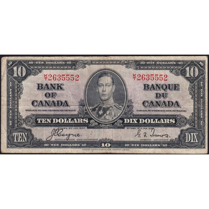 Canada - Pick 61c - 10 dollars - Série K/T - 02/01/1937 (1950) - Etat : TB