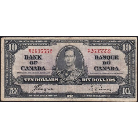 Canada - Pick 61c - 10 dollars - Série K/T - 02/01/1937 (1950) - Etat : TB