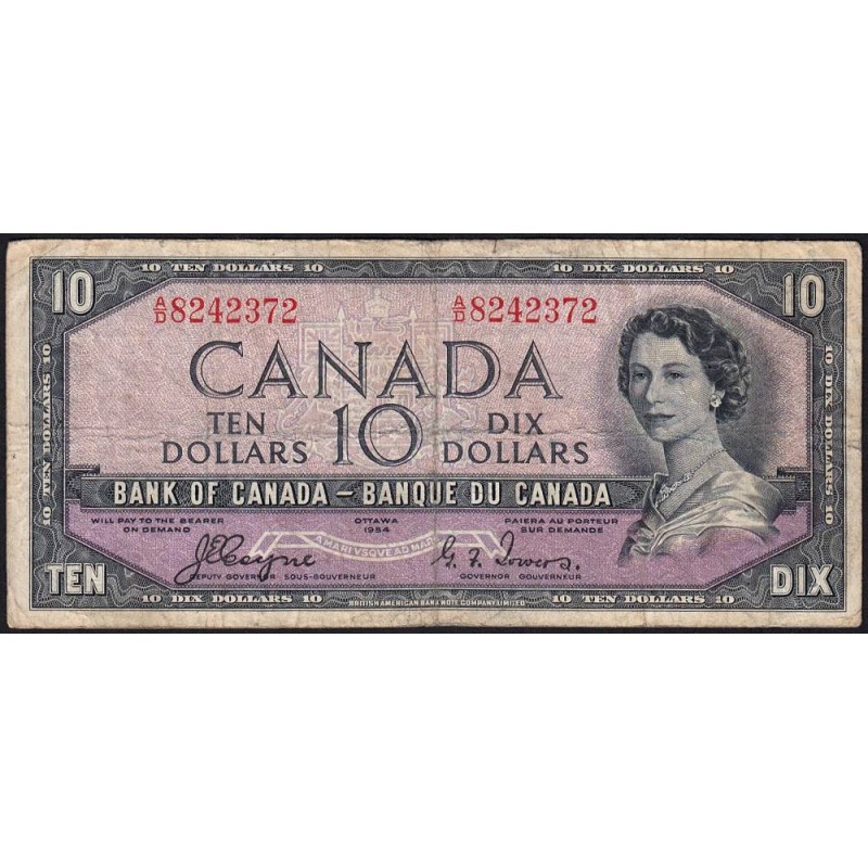 Canada - Pick 69a - 10 dollars - Série A/D - 1954 - Etat : TB-