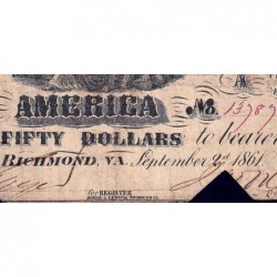 Etats Conf. d'Amérique - Pick 35 - 50 dollars - Lettre M - 02/09/1861 - Billet annulé - Etat : TB-