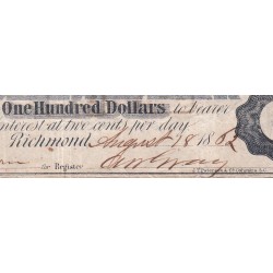 Etats Conf. d'Amérique - Pick 44 - 100 dollars - Lettres Ag - 18/08/1862 - Etat : TTB