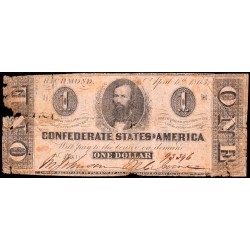 Etats Conf. d'Amérique - Pick 57a - 1 dollar - Lettre H - Série 1 - 06/04/1863 - Etat : AB