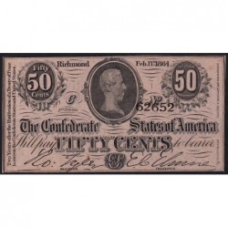 Etats Conf. d'Amérique - Pick 64a - 50 cents - Lettre C - 17/02/1864 - Etat : SPL