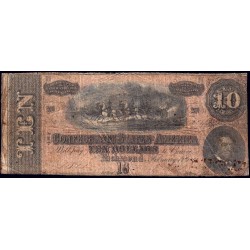 Etats Conf. d'Amérique - Pick 68 - 10 dollars - Lettre H - Série 1 - 17/02/1864 - Etat : B