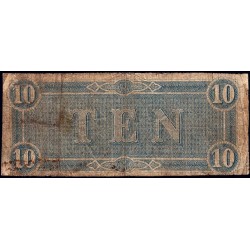 Etats Conf. d'Amérique - Pick 68 - 10 dollars - Lettre H - Série 1 - 17/02/1864 - Etat : B