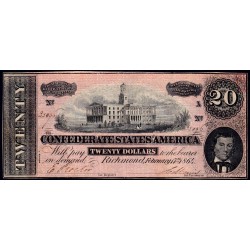 Etats Conf. d'Amérique - Pick 69 - 20 dollars - Lettre A - Série 1 - 17/02/1864 - Etat : TTB+ à SUP