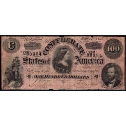 Etats Conf. d'Amérique - Pick 72 - 100 dollars - Lettre D - Sans série - 17/02/1864 - Etat : TB