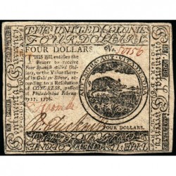 Colonies Unies - Philadelphie - Pick S126 - 4 dollars espagnols - 17/02/1776 - Etat : SPL