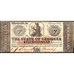 Etats Unis - Georgie - Milledgeville - Pick S852 - 5 dollars - Lettre A - 15/01/1862 - Etat : TB+