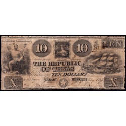 République du Texas - 10 dollars - Lettre A - 13/07/1839 - Billet annulé - Etat : TB-