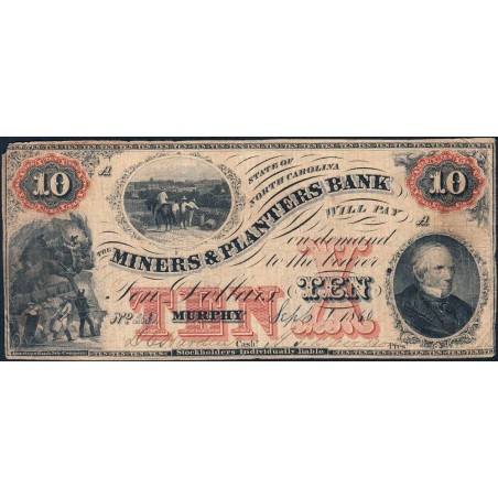Etats Unis - Caroline du Nord - Murphy - 10 dollars - Lettre A - 01/09/1860 - Etat : TTB-