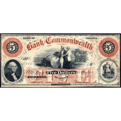 Etats Unis d'Amérique - Virginie - Richmond - 5 dollars - Lettre C - 26/01/1861 - Etat : TTB