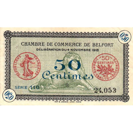Belfort - Pirot 23-34a - 50 centimes - Série 110 - 04/11/1918 - Etat : TTB