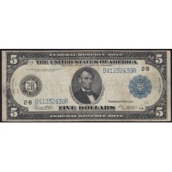 Etats Unis d'Amérique - Pick 359b_B4 - 5 dollars - Série B B - 1914 - New York - Etat : TB-