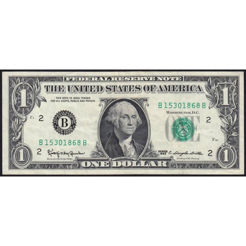 Etats Unis - Pick 443a - 1 dollar - Série B B - 1963 - New York - Etat : TTB