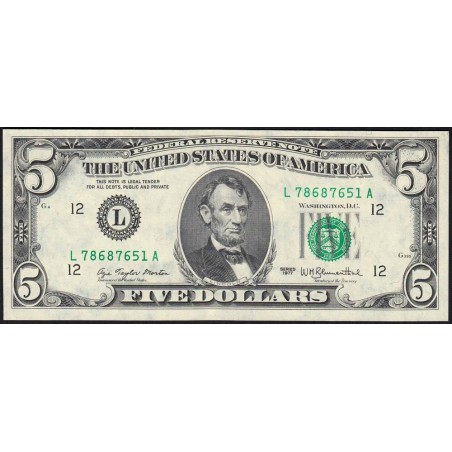 Etats Unis - Pick 463a - 5 dollars - Série L A - 1977 - San Francisco - Etat : NEUF