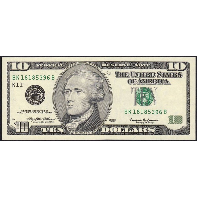 Etats Unis - Pick 506_2 - 10 dollars - Série BK B - 1999 - Dallas - Etat : SPL+