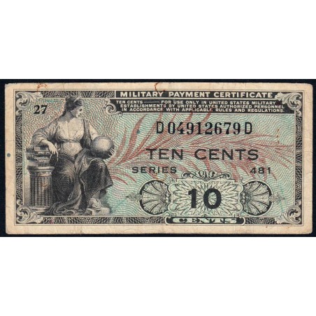 Etats Unis - Militaire - Pick M23 - 10 cents - Séries 481 - 20/06/1951 - Etat : TB