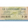 Guinée - Pick 9 - 1'000 francs - Série F 20 - 02/10/1958 - Etat : TTB