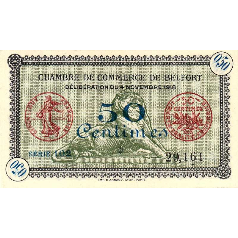 Belfort - Pirot 23-34a - 50 centimes - Série 102 - 04/11/1918 - Etat : NEUF