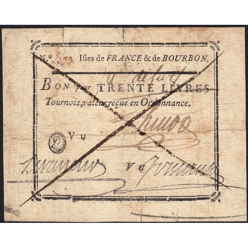 Isles de France et Bourbon - Kolsky 530 - 30 livres tournois - 1776 - Etat : TTB
