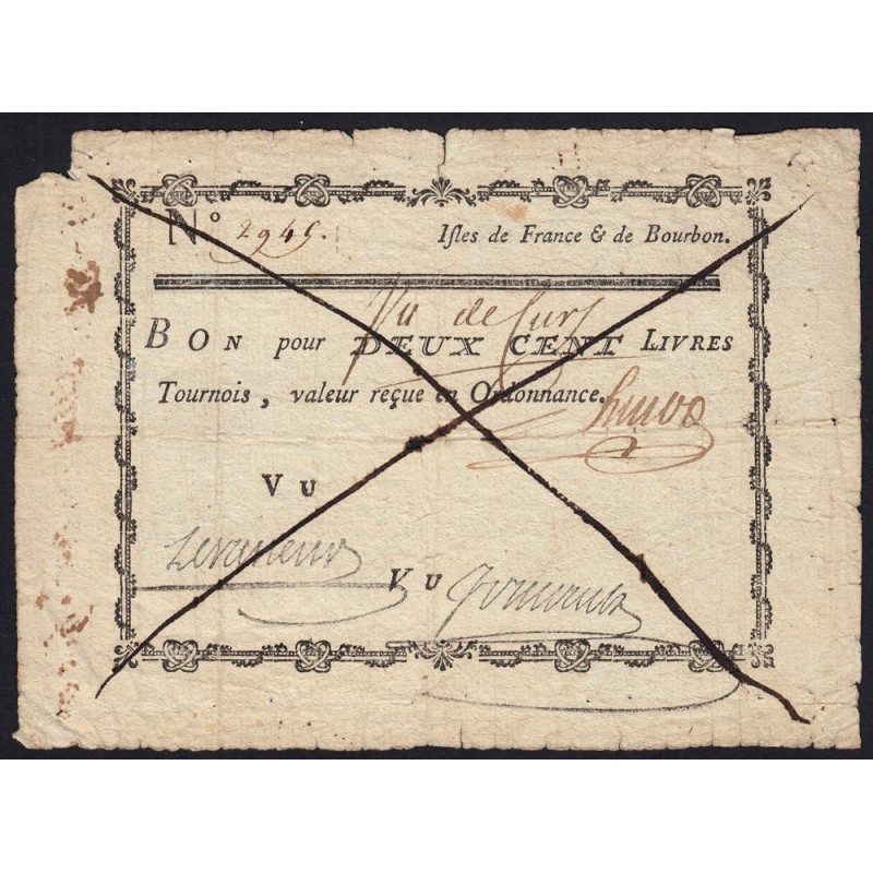Isles de France et Bourbon - Kolsky 532 - 200 livres tournois - 1776 - Etat : TB+ à TTB