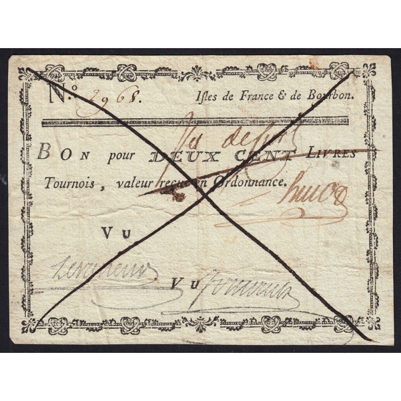 Isles de France et Bourbon - Kolsky 532 - 200 livres tournois - 1776 - Etat : TTB