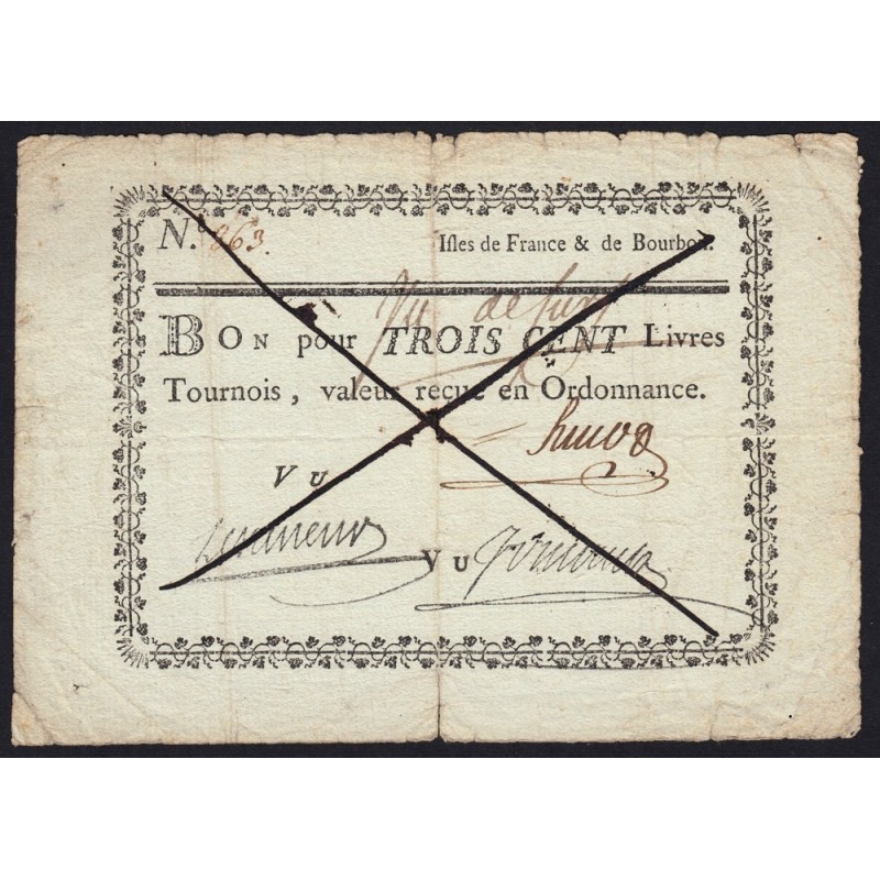Isles de France et Bourbon - Kolsky 533 - 300 livres tournois - 1776 - Etat : TTB