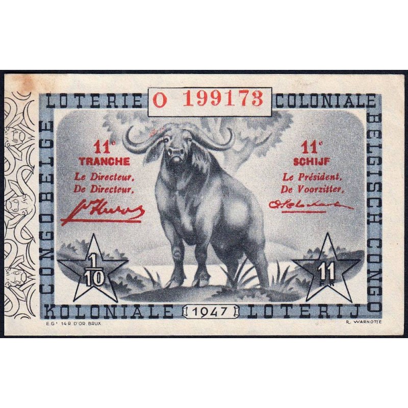 Congo Belge - Loterie - 1947 - 11e tranche - 1/10ème - Etat : TTB+
