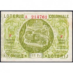 Congo Belge - Loterie - 1948 - 3e tranche - 1/10ème - Etat : SUP+