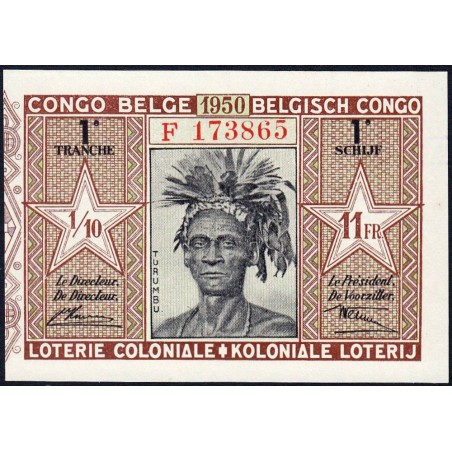 Congo Belge - Loterie - 1950 - 1e tranche - 1/10ème - Etat : SPL+