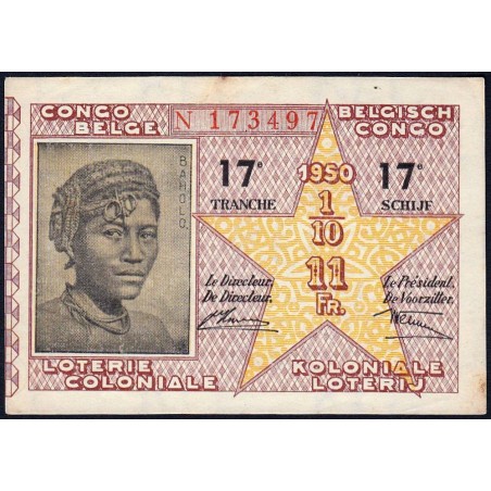 Congo Belge - Loterie - 1950 - 17e tranche - 1/10ème - Etat : TTB+