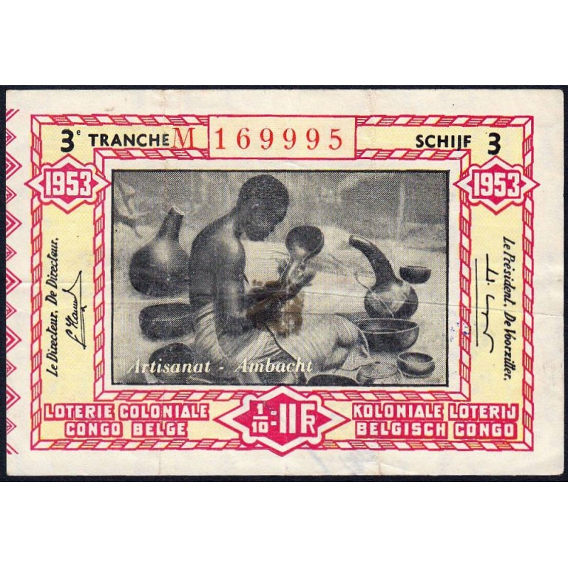 Congo Belge - Loterie - 1953 - 3e tranche - 1/10ème - Etat : TB+