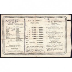 Algérie - Billet de loterie - 1 franc - 19/07/1881 - Etat : TB