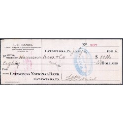 Etats Unis d'Amérique - Chèque - Catawissa National Bank - 1926 - Etat : TTB+