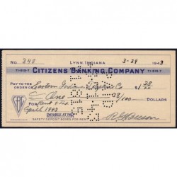 Etats Unis - Chèque - Citizens Banking Company - 1943 - Etat : SUP+