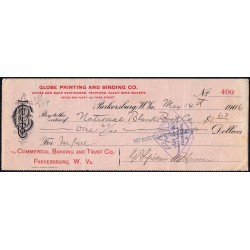 Etats Unis d'Amérique - Chèque - Commercial Bankung and Trust Co - 1906 - Etat : TTB+