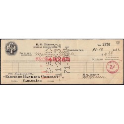 Etats Unis - Chèque - Farmers Banking Company Carlos - 1932 - Etat : SUP